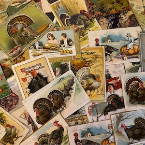10 cartões postais vintage de Ação de Graças, seleção aleatória com perus, abóboras, peregrinos, folhas de outono — perfeitos para decoração, artesanato, presente para anfitriã