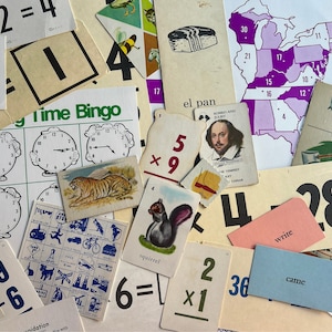 Conjunto de efímeras de tarjetas educativas vintage / Selección aleatoria / Perfecto para decoración de regreso a la escuela o graduación, álbumes de recortes, collages, regalos