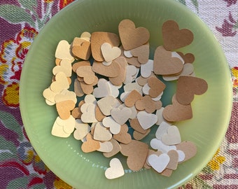 Small heart confetti made from vintage paper of varying shades // Set of 100 hearts // Perfect for weddings, showers and Valentines Day