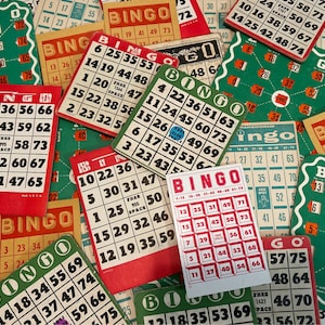 Vintage weihnachtliche Bingokarten, SET OF ACHT, perfekt für Weihnachtsgeschenke, Dekoration, Partys, Karten, Geschenke, Scrapbooks