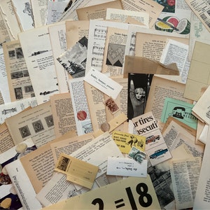 Una libra de papel antiguo / Más de 200 páginas de libros, revistas, libros de cocina, diccionarios / Material efímero para álbumes de recortes, diarios, collages y manualidades.