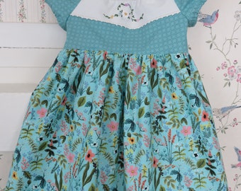 Vintage-inspired, handmade turquoise toddler dress / Size 3T / Perfect for birthdays, weddings, spring birthdays, special occasions
