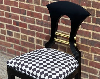 Whimsical Courtly Harlequin diamonds Black and white diamond dining chair accent chair end chair side chair.