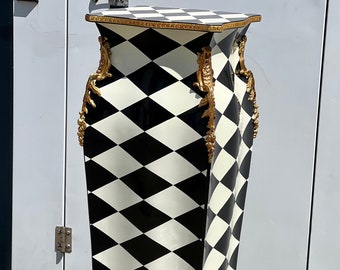Pair of Louis XV Style Pedestals Stands columns Black and white checkered patterns