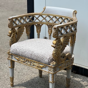 Italian Style Neoclassical Gold leaf antique look Unique Armchair Rare.
