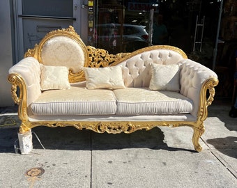 Victorian Chaise Lounge Gold Leaf Sofa Settee Loveseat