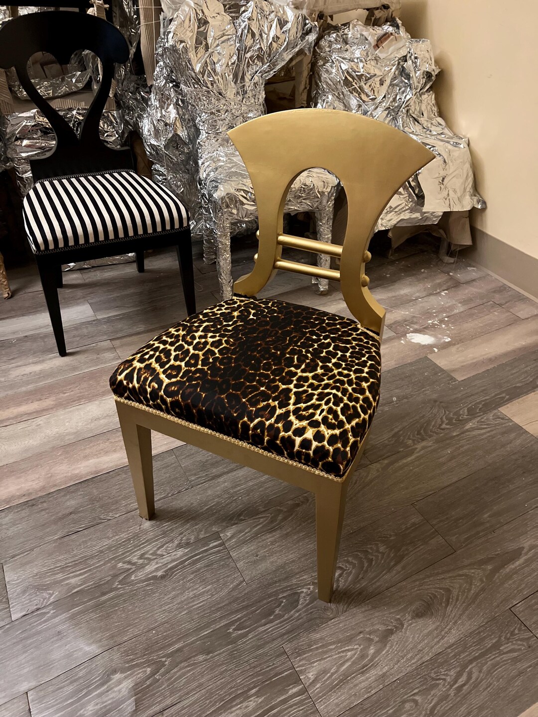 Leopard Print Vanity Gold Painted and Gold Leaf Dining Chair Accent ...