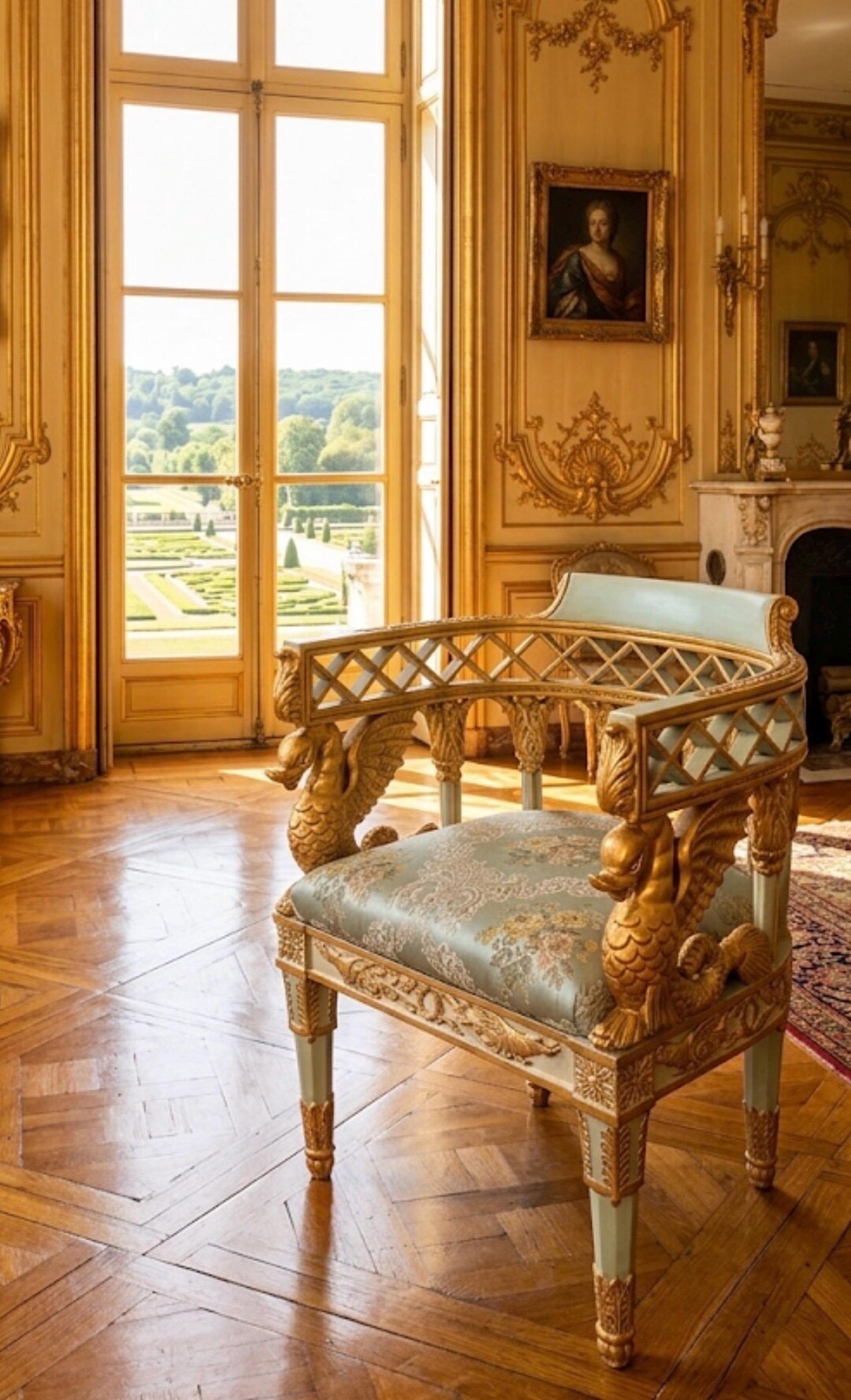 Italian Style Neoclassical Gold Leaf Antique Look Unique Armchair