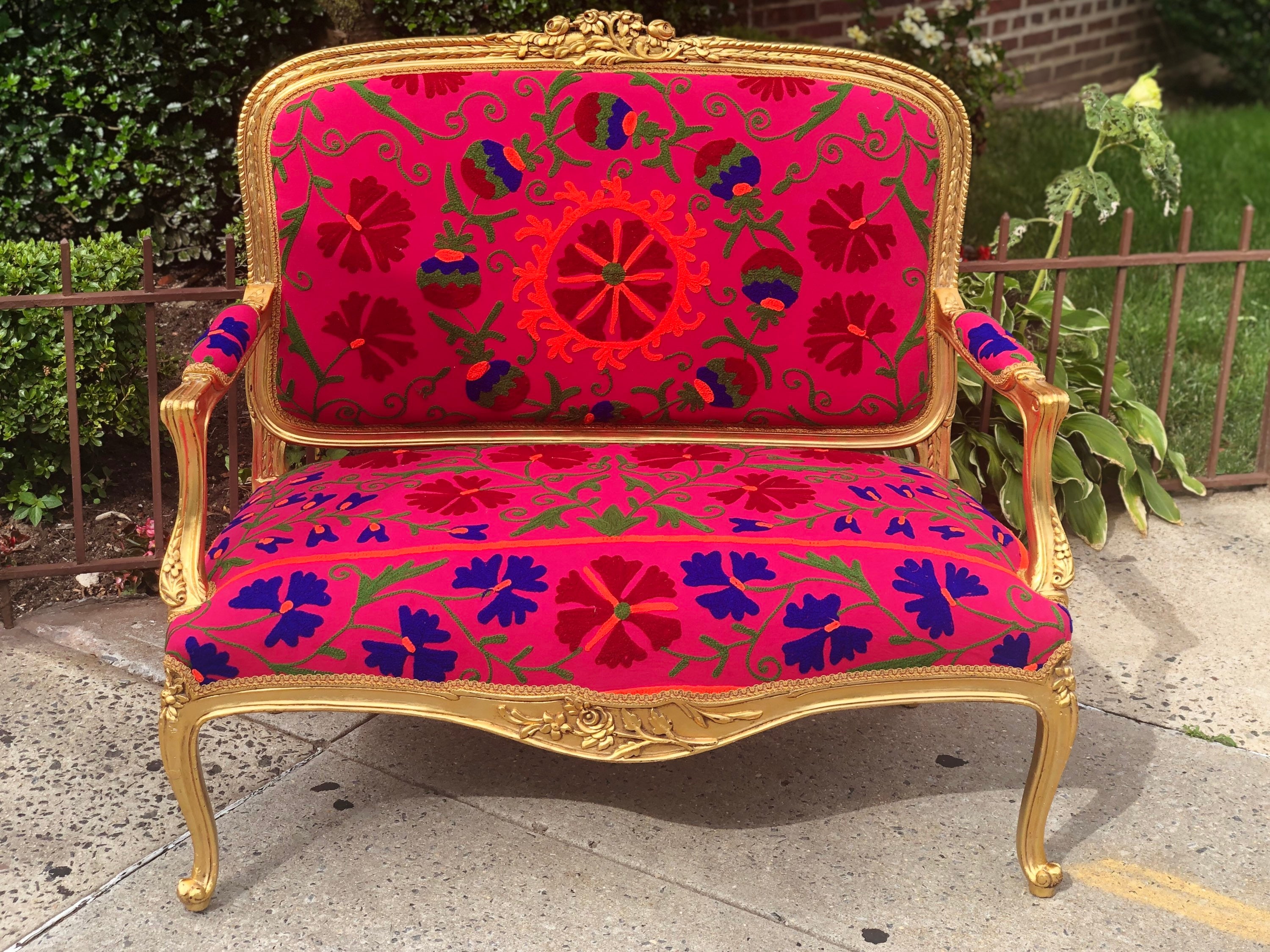 Bohemian French Style Settee Gold Leaf Whimsical Loveseat - Etsy