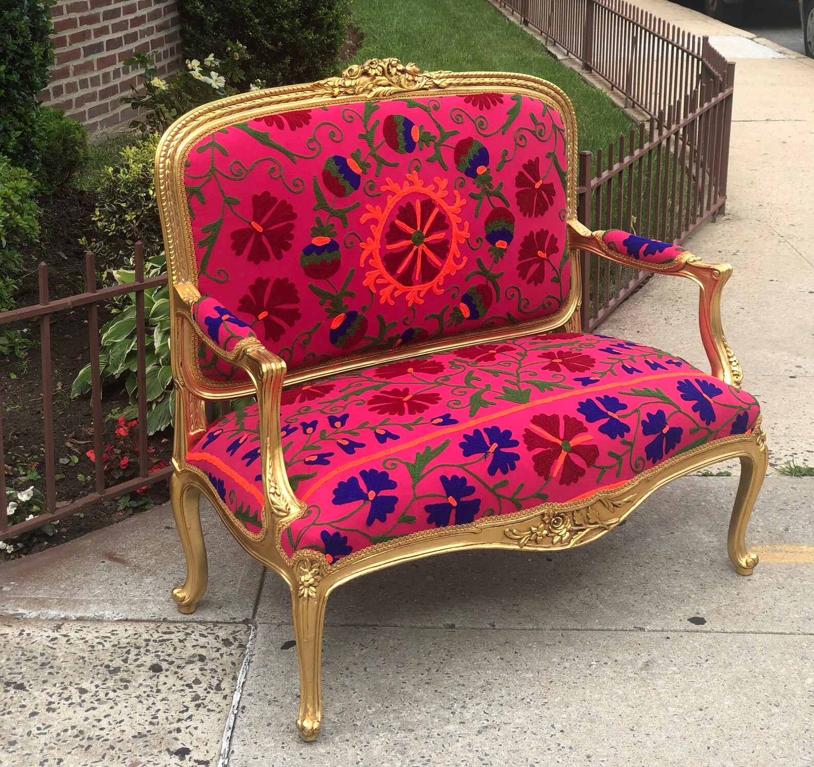 Bohemian French Style Settee Gold Leaf Whimsical Loveseat Etsy