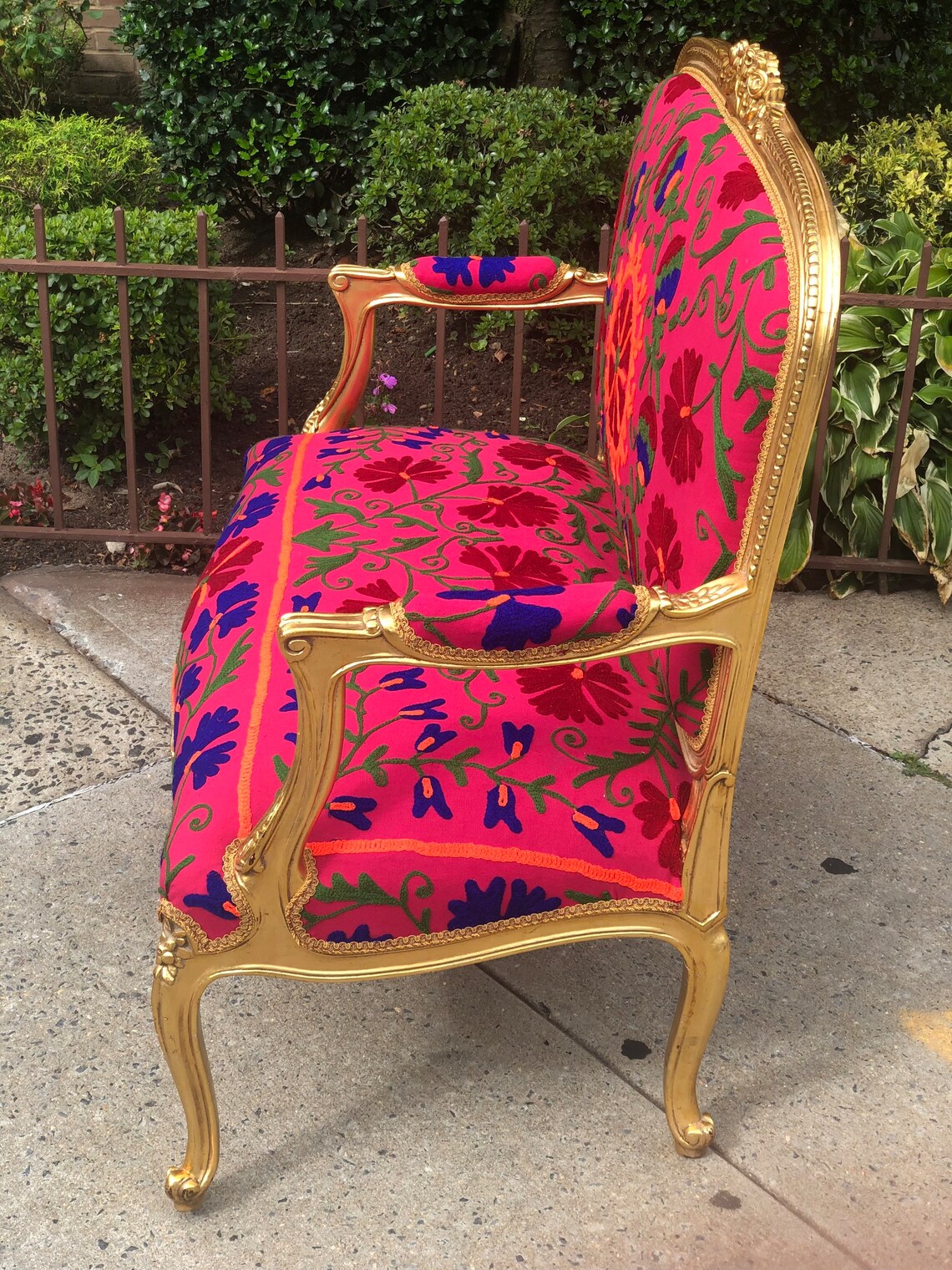 Bohemian French Style Settee Gold Leaf Whimsical Loveseat Etsy