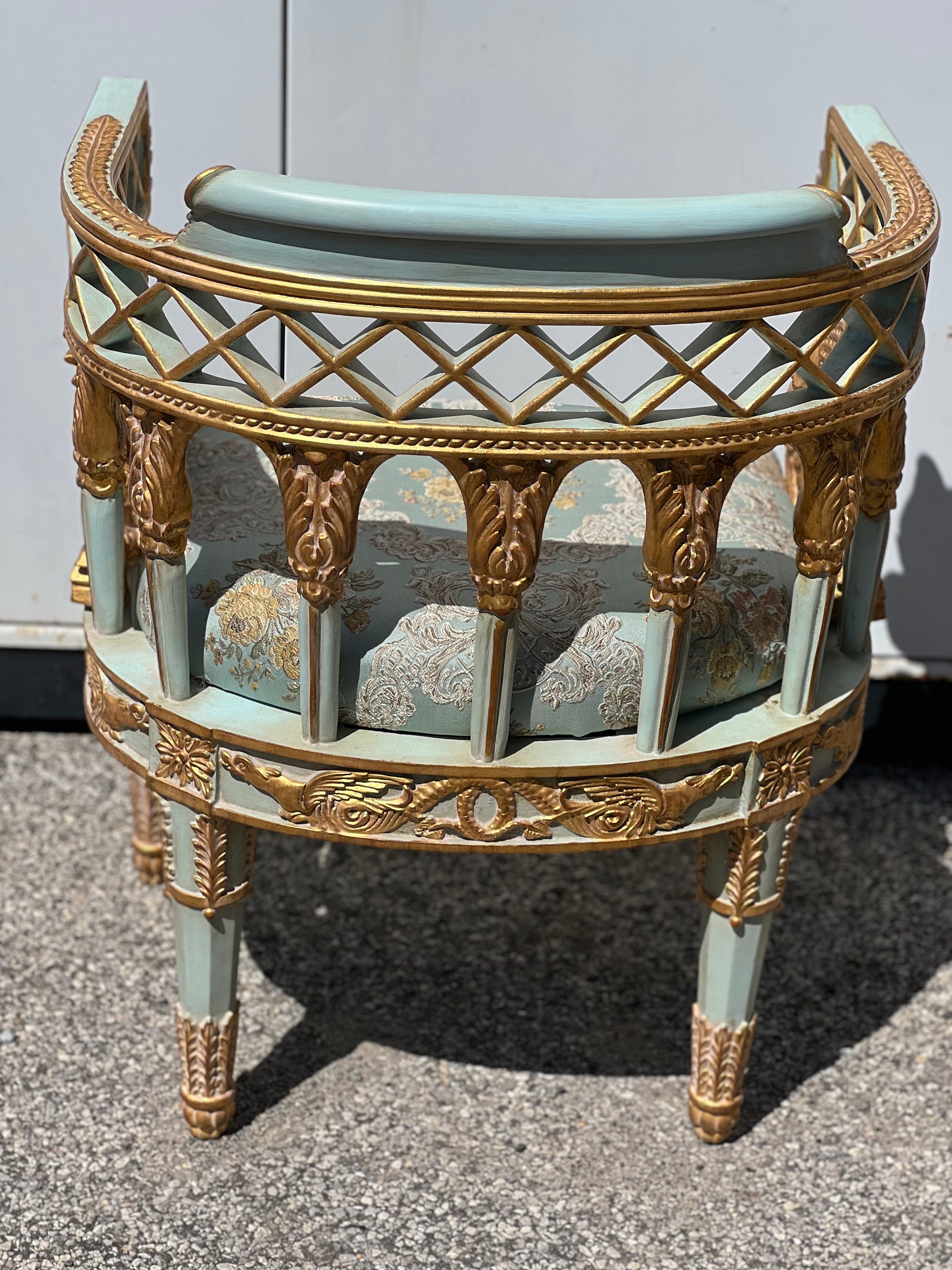Italian Style Neoclassical Gold Leaf Antique Look Unique Armchair