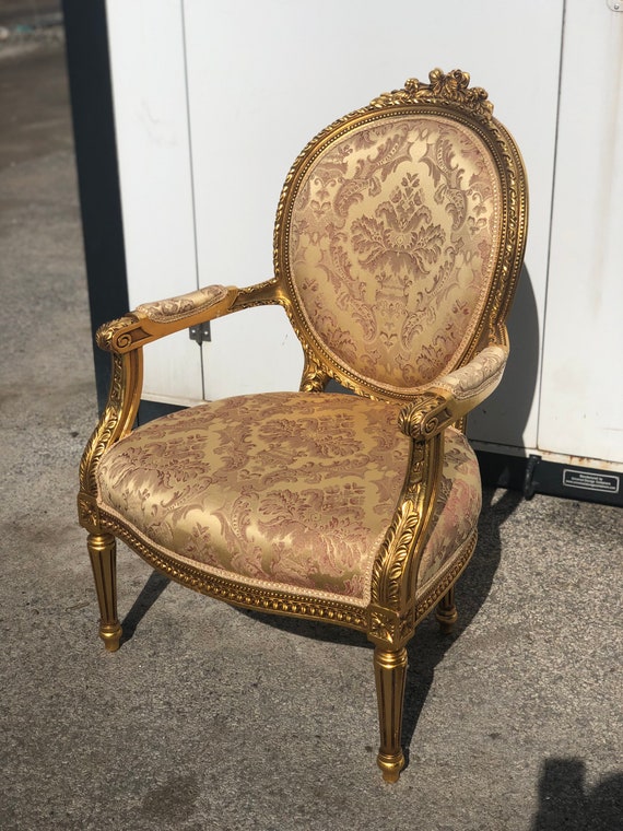 Louis XV Style Gold Gilt Parlor Chair Armchair 