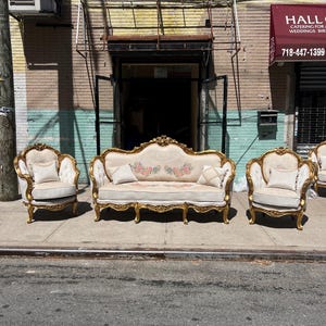 Louis XV 3 Piece Gold Leaf Wood Salon Sofa Set Settee Set