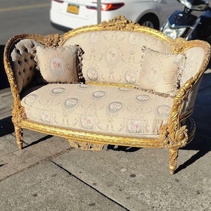French Style Settee Gold Leaf Loveseat Sofa