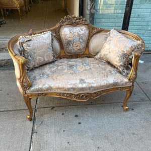 French Style Settee Gold Leaf Loveseat Sofa