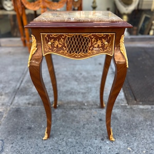 Marquetry Marble top Side Table Accent Table French Style