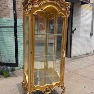 Gold Leaf Display Cabinet Baroque Vintage Vitrine Showcase