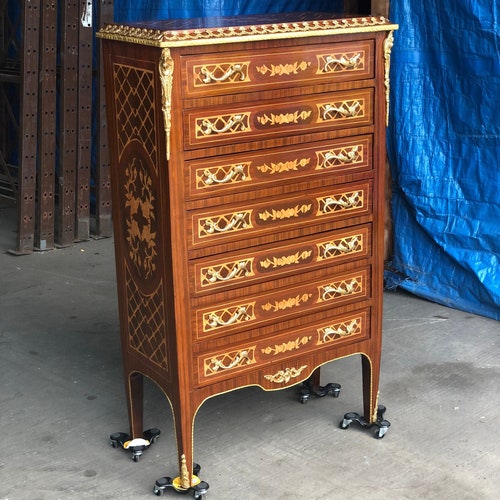 Marquetry Inlay Chest of Drawers Table. Etsy