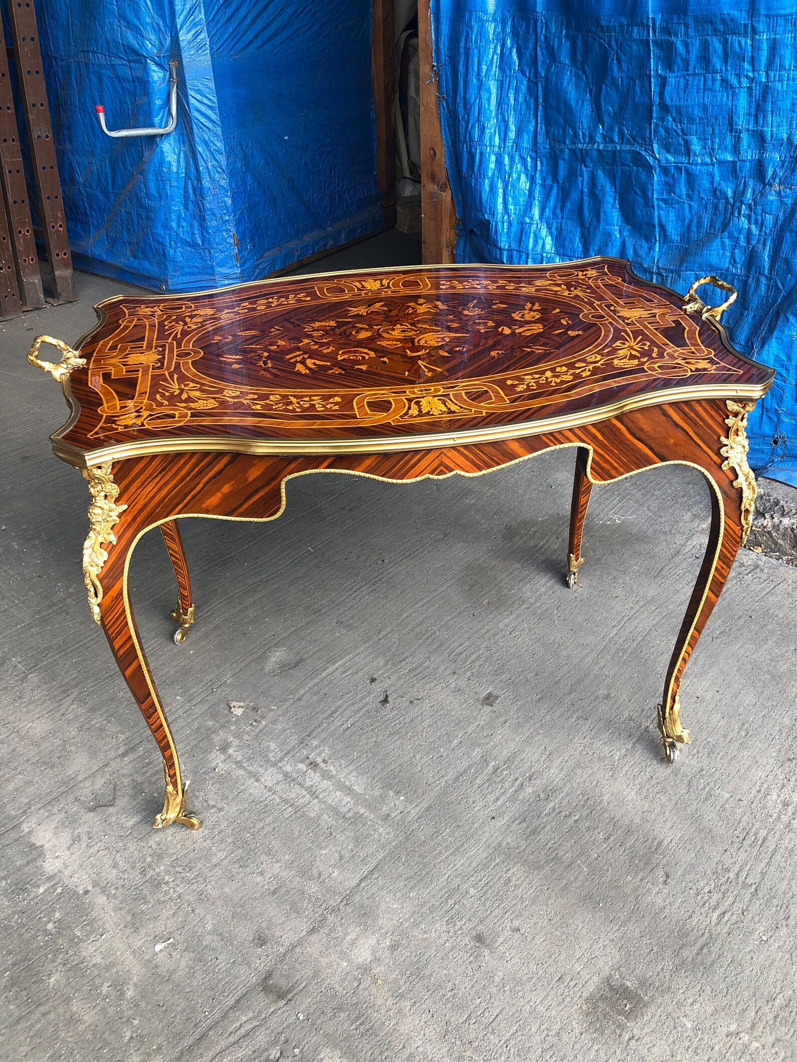 Louis XV Table With Marquetry Inlays and Wheels Etsy