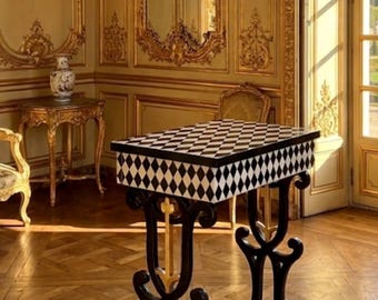 Whimsical Black and White courtly check table