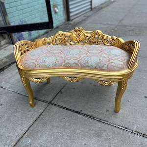 French Style Settee Gold Leaf Loveseat Sofa Small Petite