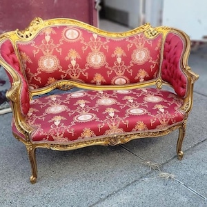 French Style Settee Gold Leaf Loveseat Sofa
