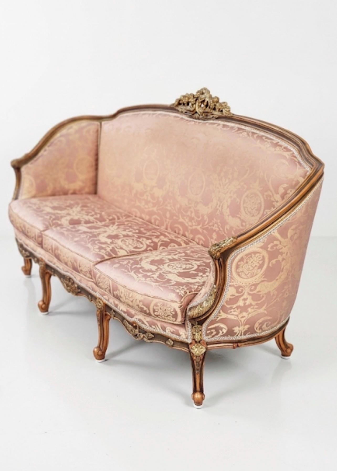 French Style Settee Gold Leaf Loveseat Sofa - Etsy
