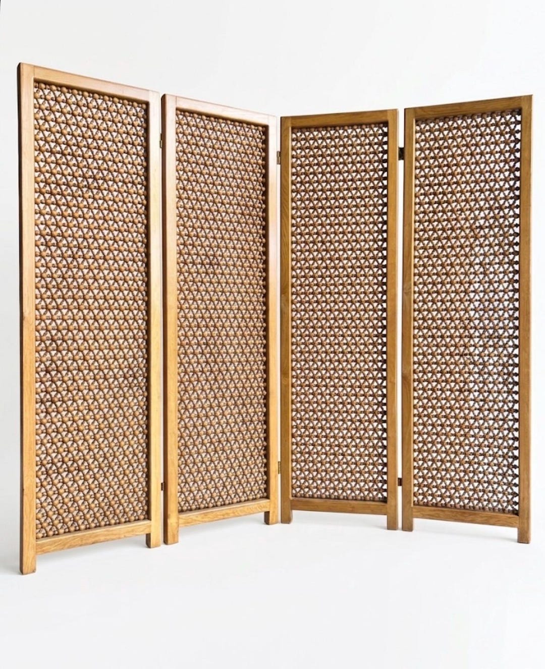 Oak Vintage Arabian Mosaic Style Four-panel Screen Wood Room