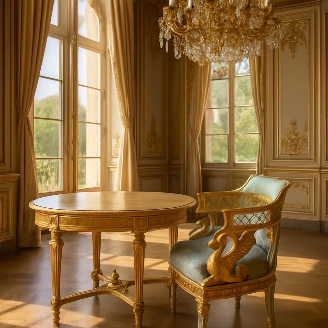 Italian Style Neoclassical Gold Leaf Antique Look Unique Armchair