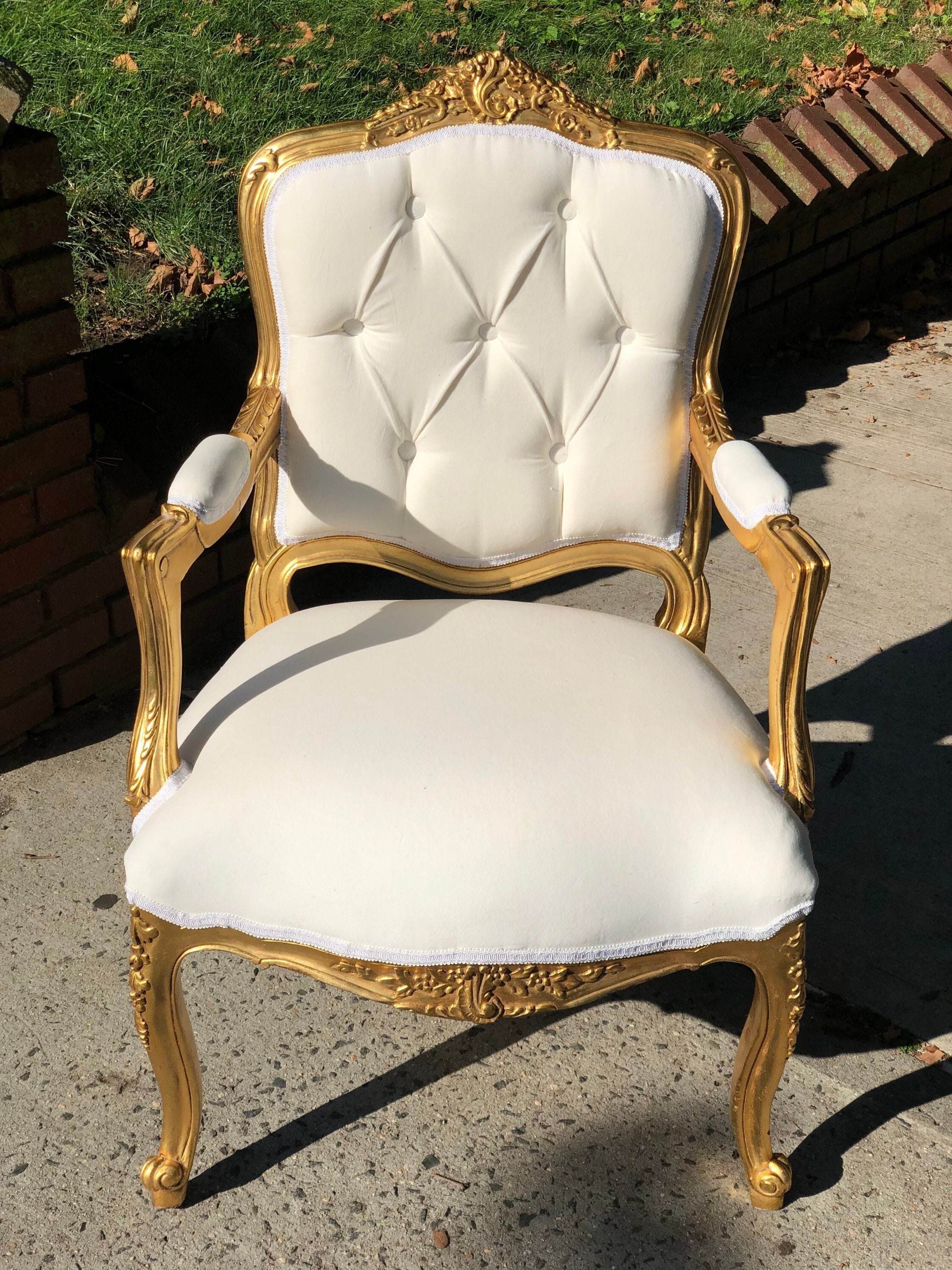 Louis XV Style Bergere Armchair With Neutral Contrasting Seat Cushion