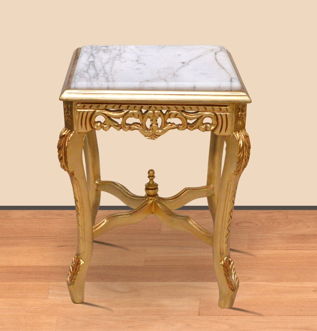 Marble Top Gold Leaf End Table Etsy