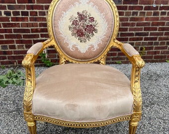 Louis XV Style Gold Gilt Parlor Chair Armchair