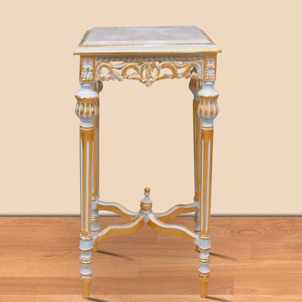 Marble Top Tall square End Table Side Table Trianon Patina