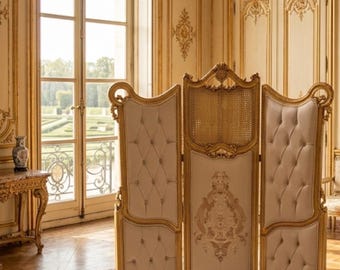 Vintage French Louis XV Style Three-Panel Screen in Gold Leaf  Room Divider