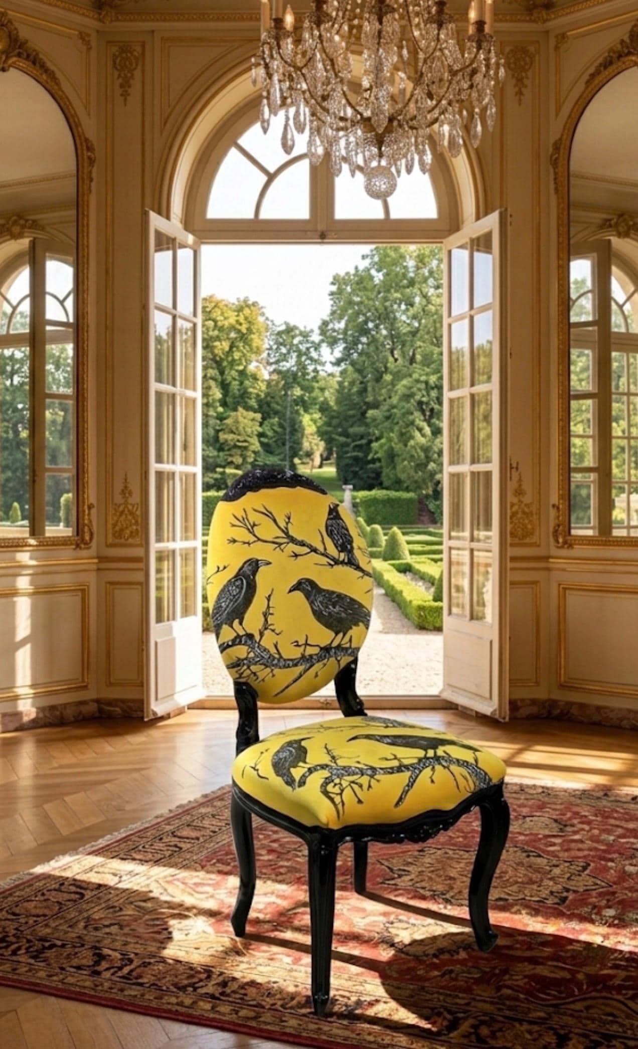 Gothic Raven Crow Yellow Velvet and Embroidery Chair - Etsy
