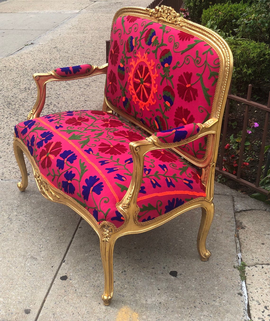Bohemian French Style Settee Gold Leaf Whimsical Loveseat Etsy