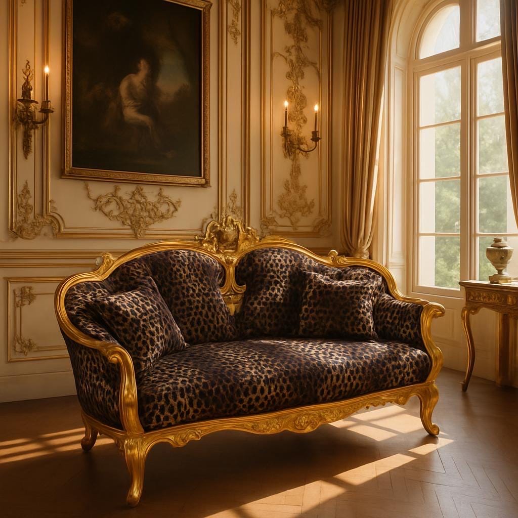 Leopard Animal Print French Style Settee Gold Leaf Loveseat Sofa