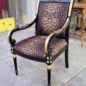 Leopard French Armchair gold leaf Chair Furniture Baroque Rococo Interior Design