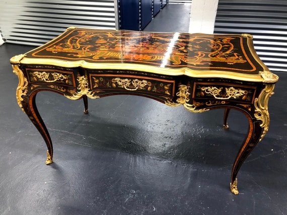 Bureau Plat Marquetry Inlay Bronze Ormolu Desk Etsy UK