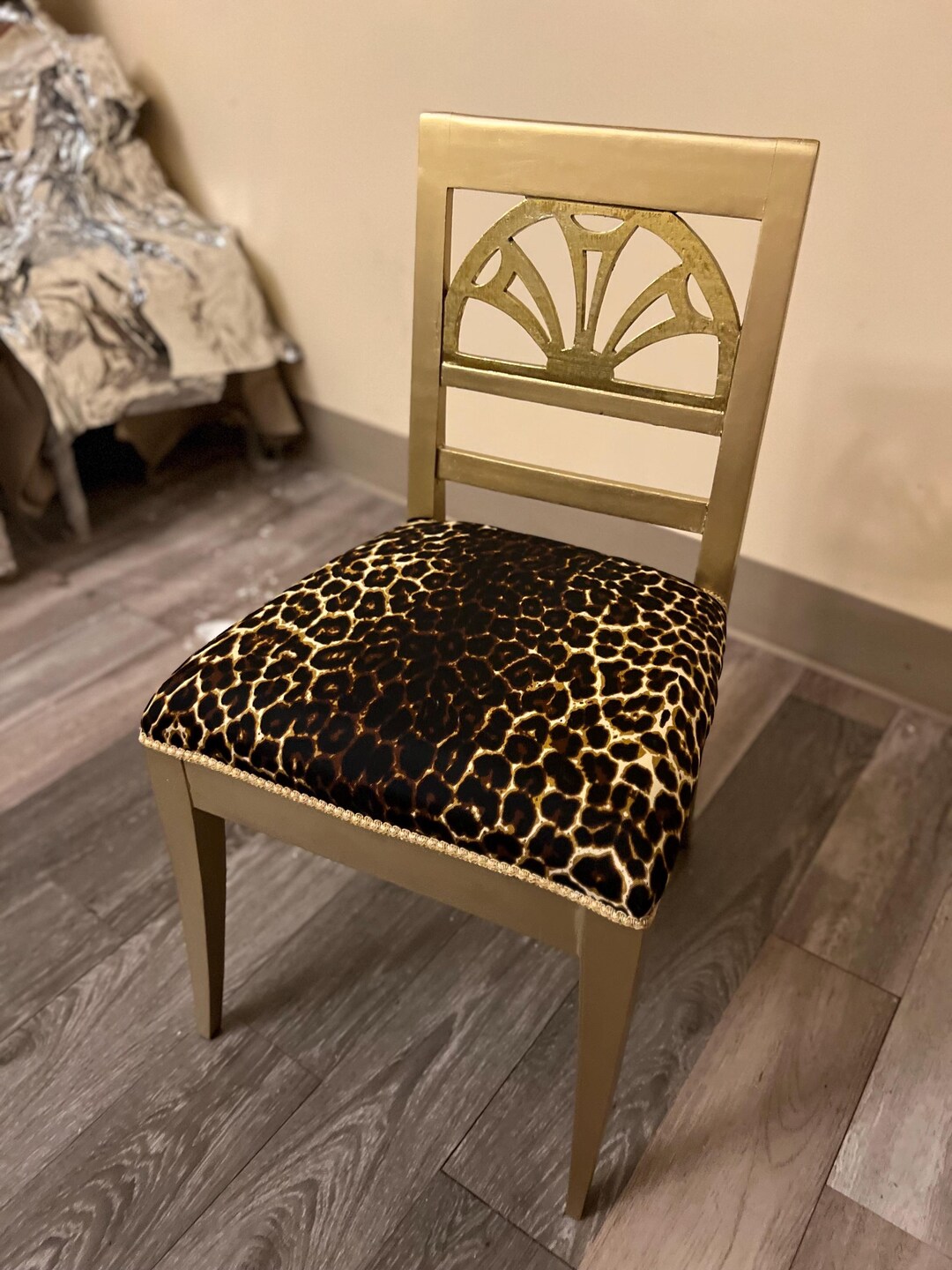 Leopard Print Accent Chair Gold Painted and Gold Leaf Vanity Chair - Etsy