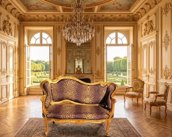 Leopard Animal Print French Style Settee Gold Leaf Loveseat Sofa