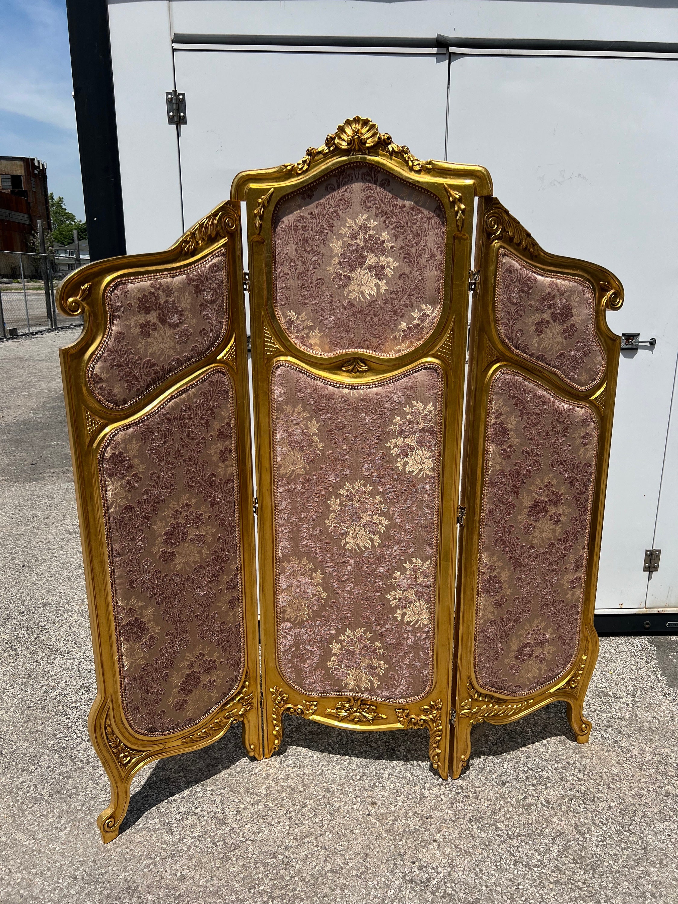 Vintage French Louis XV Style Three-Panel Screen in Gilt wood Room Divider
