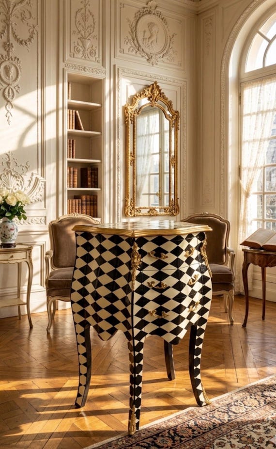 Whimsical Black and White checkered Chest of Drawers
