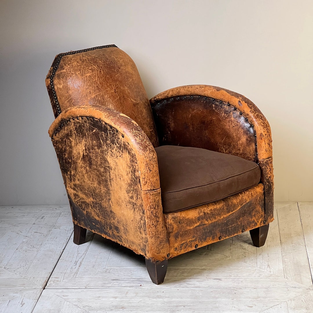 Antique Leather Club Chair Etsy UK