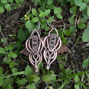 Wire Wrapped Copper Geometric Earrings Woven Wire Jewelry Sacred Geometry Wearable Art Moonstone Alternative Trending Fast Shipping