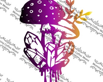 Mushroom and Crystal Drip Cut File | Instant Download | SVG Zip File