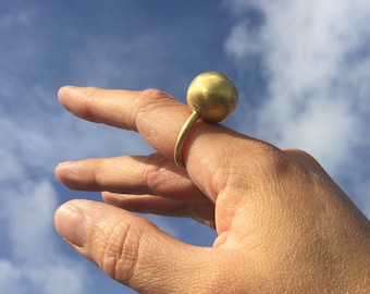 Large brass sphere statement ring