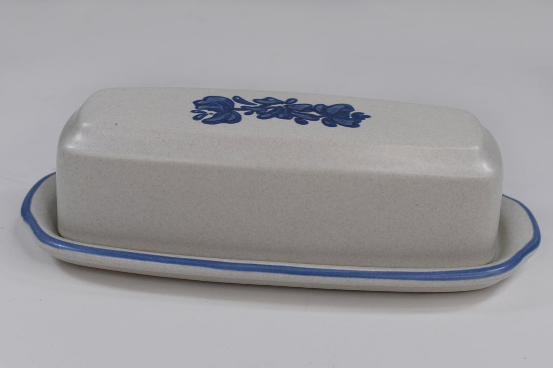 Pfaltzgraff Yorktowne Stoneware Lidded Butter Dish Blue Floral Etsy