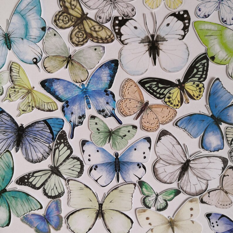 30 pcs Butterfly paper cutouts insects junk journal embellishments entomology inspiration pack penpal kit